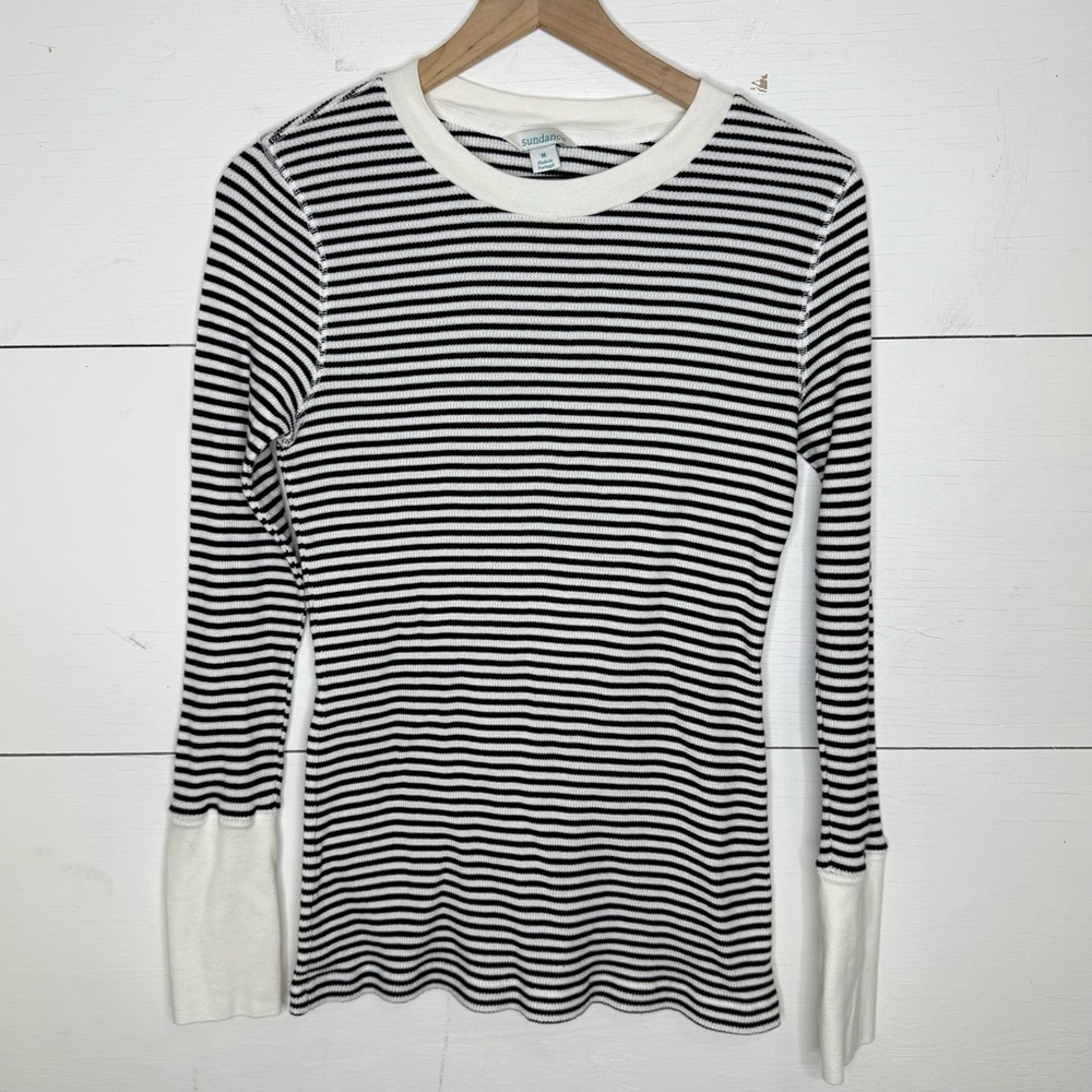 Sundance • Long Sleeve Striped Cotton Top With Button Cuffs Size Medium
